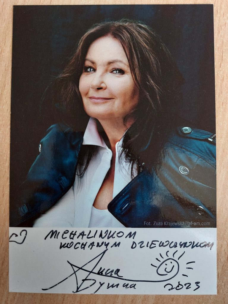Portret aktorki pani Anny Dymnej z autografem dla Michalinek
